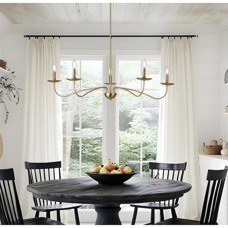 Meridian 5-Light Brushed Brass Chandelier with Candlestick Arms