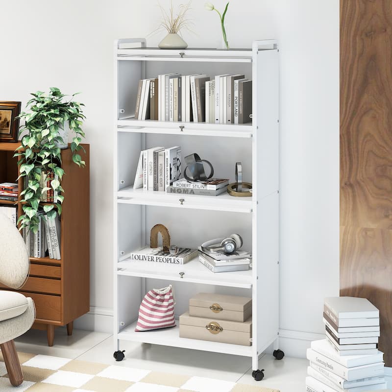 Metal Pantry Storage Cabinet with Flip Doors, Shelves and Casters - 28" x 13" x 62"
