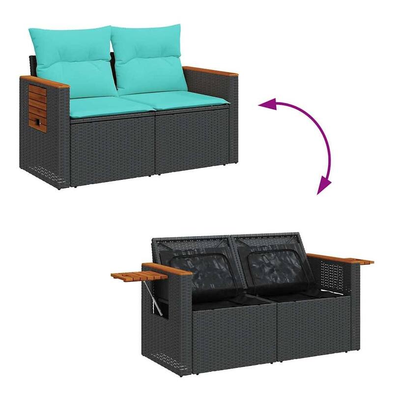 vidaXL Patio Sofa Set with Cushions Outdoor Conversation Furniture Poly Rattan