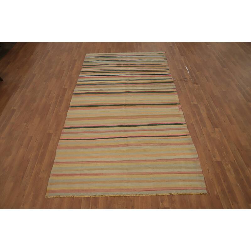 Hand Woven Oriental 100% Wool Carpet Southwestern Geometric Multi-Colored Kilim Area Rug - 10' 2'' X 5' 4''