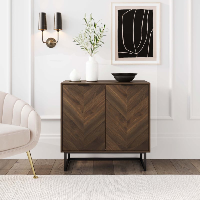 Nathan James Enloe Rustic Doors Metal Base Free Standing Modern Storage Cabinet for Entryway