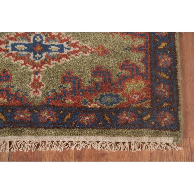 Green Geometric Kazak Oriental Runner Rug Wool Carpet - 2'6"x 9'9"