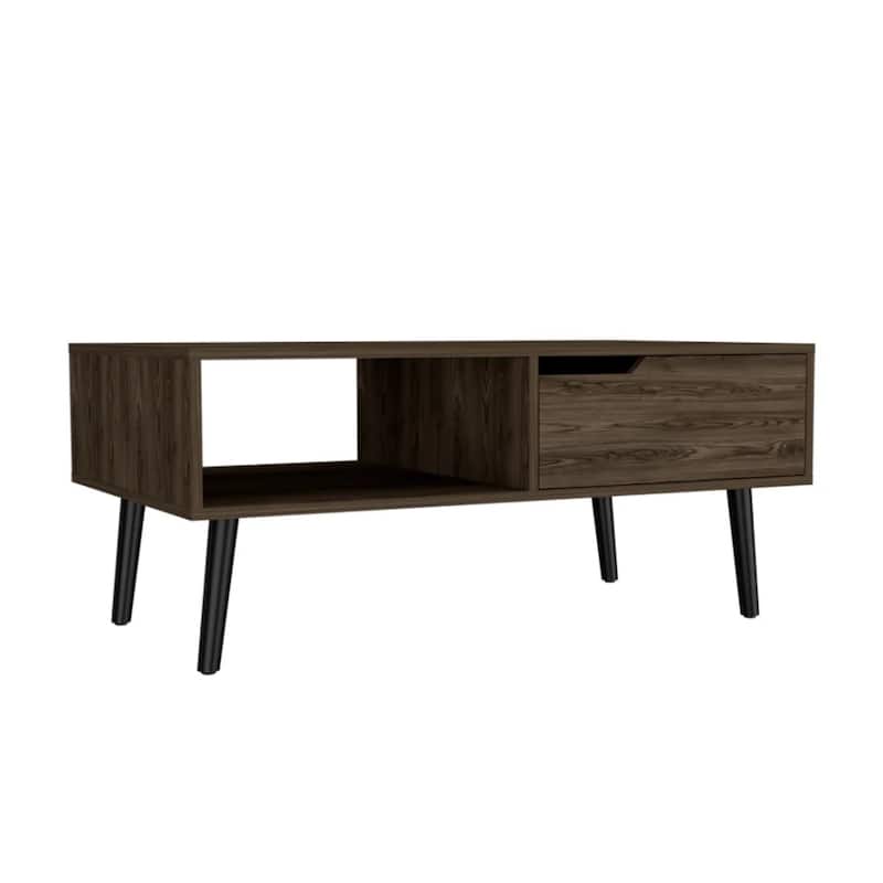 40-Inch Coffee Table with Functional Storage Brown and Black Design Rectangular Wooden Table with Shelf and Drawer