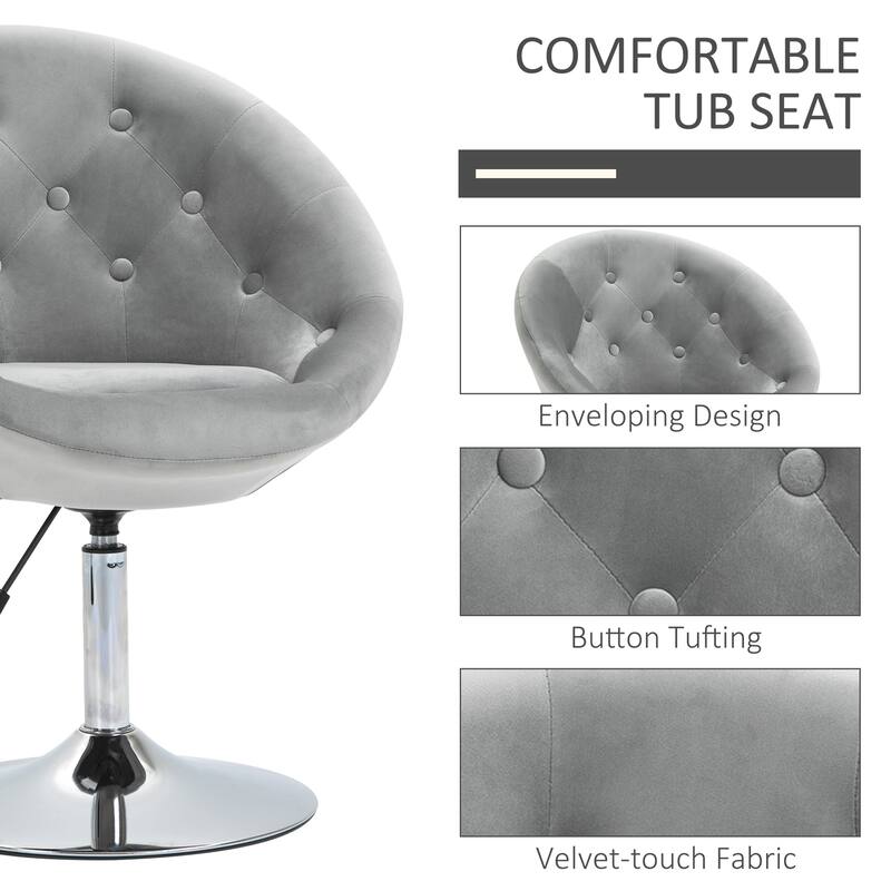 HOMCOM Swivel Accent Chair Modern Makeup Vanity Chair Adjustable Height Leisure Lounge Chair