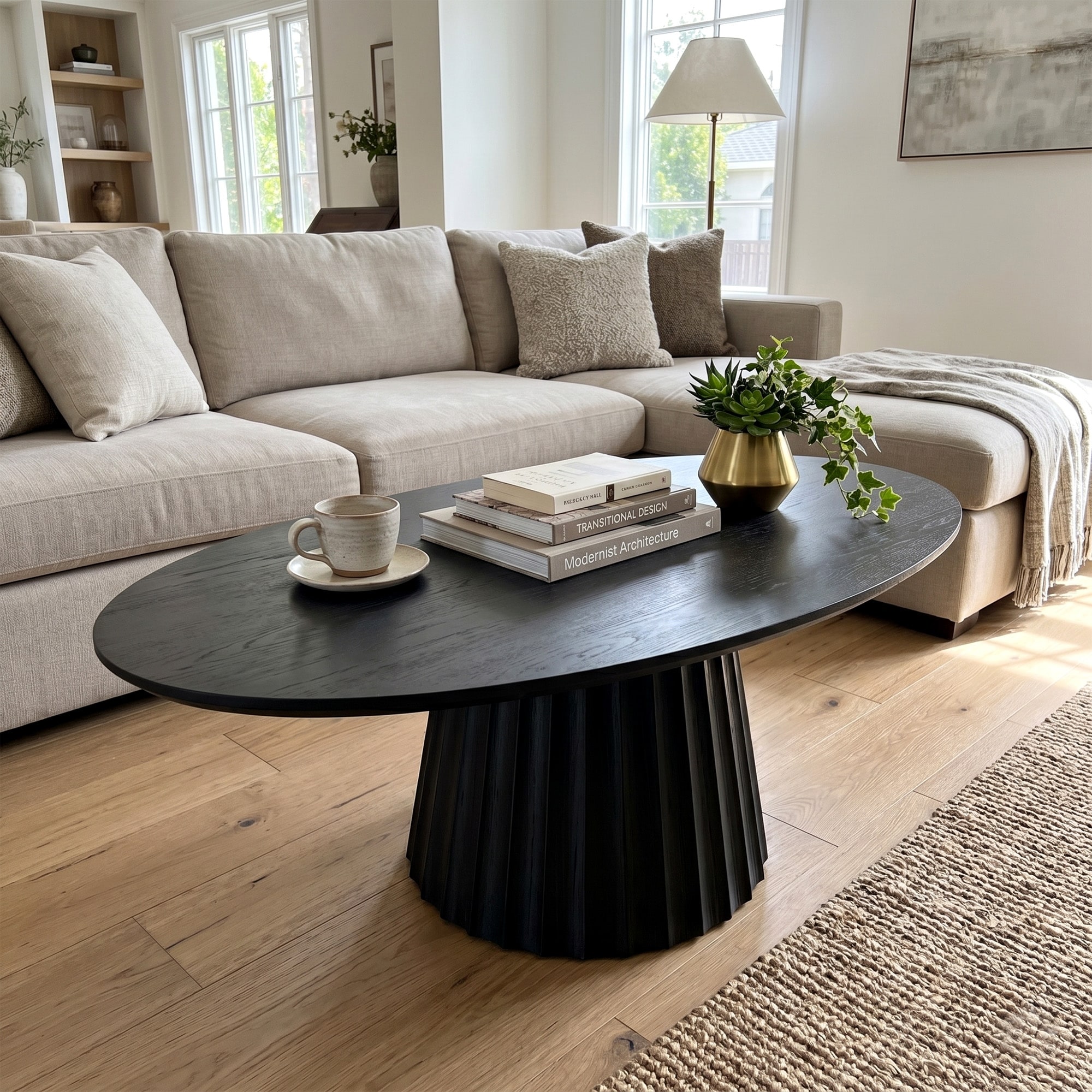 51" Mid-Century Modern Oval Coffee Table Wood Living Room Center Table