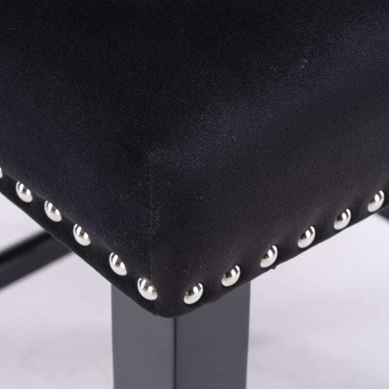 Velvet Wingback Bar Stools Set of 2, Button Tufted Dining Chairs with Footrest, Upholstered Counter Stools with Wooden Legs