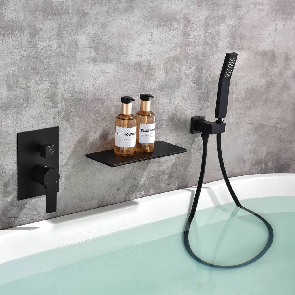 Wall Mount Tub Faucet With Handheld Shower, Waterfall Bathtub Faucet Modern Tub Filler Faucet With Pressure Balance Valve