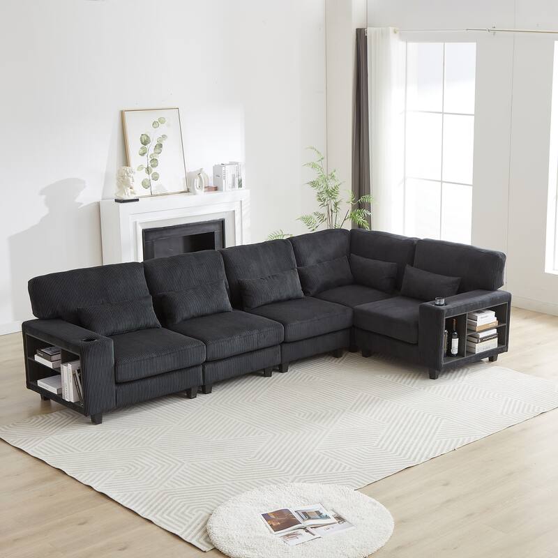 102.75" Corduroy L-Shaped Modular Sectional Sofa with Storage