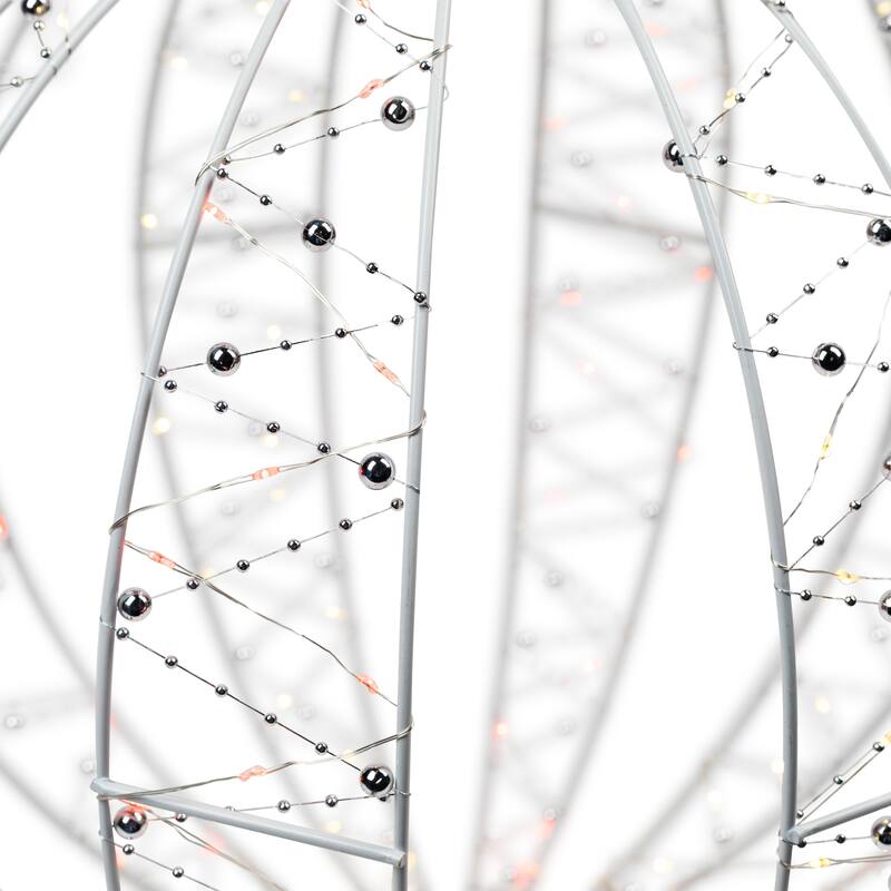 LED Lighted 3-D Bead Ball Ornament Christmas Outdoor Decoration - 15" - Red and White