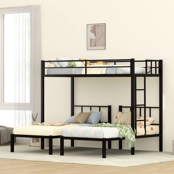 slide 2 of 9, Twin Xl over Twin & Twin Bunk Bed Metal Triple Bunk Bed, Convertible to 3 Beds Black