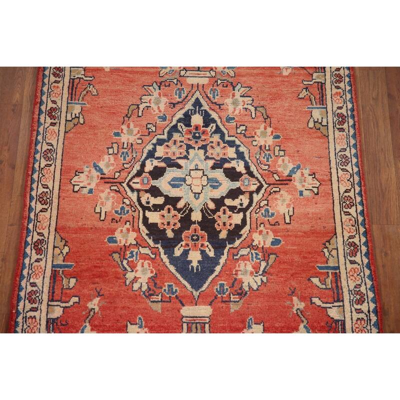 Hand Knotted Oriental 100% Wool Carpet Traditional Floral Red Mahal Runner Rug - 10' 3'' X 3' 4''