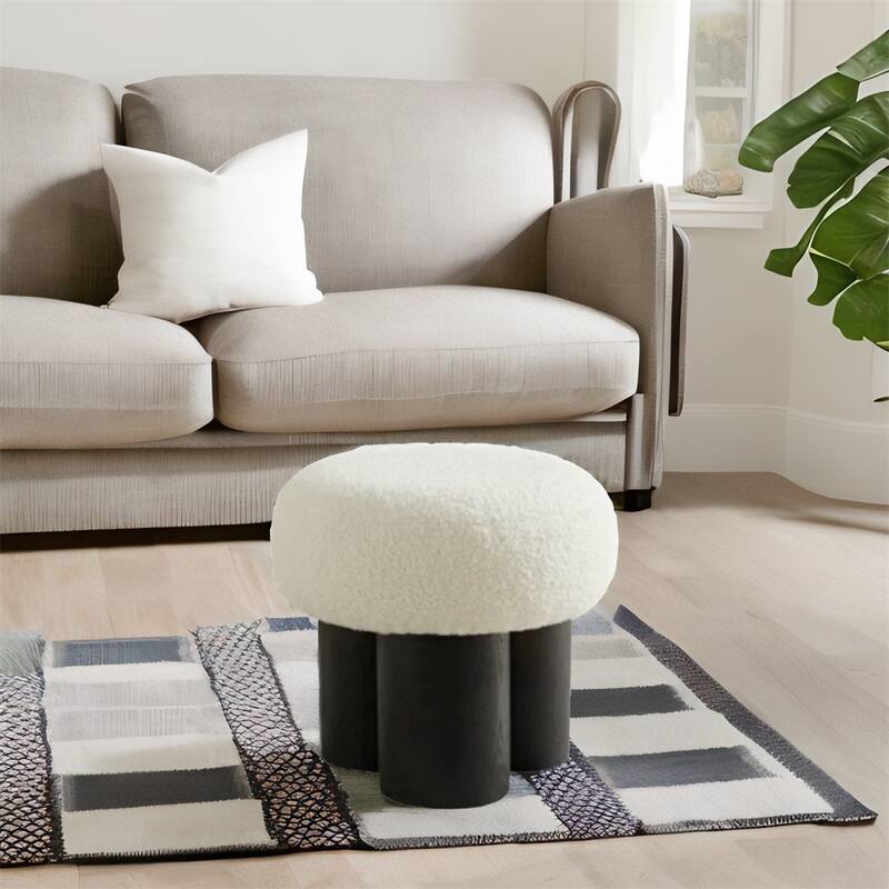 Mushroom Stool with Lamb Wool Seat,Barrel PVC Pipe with Walnut Veneer