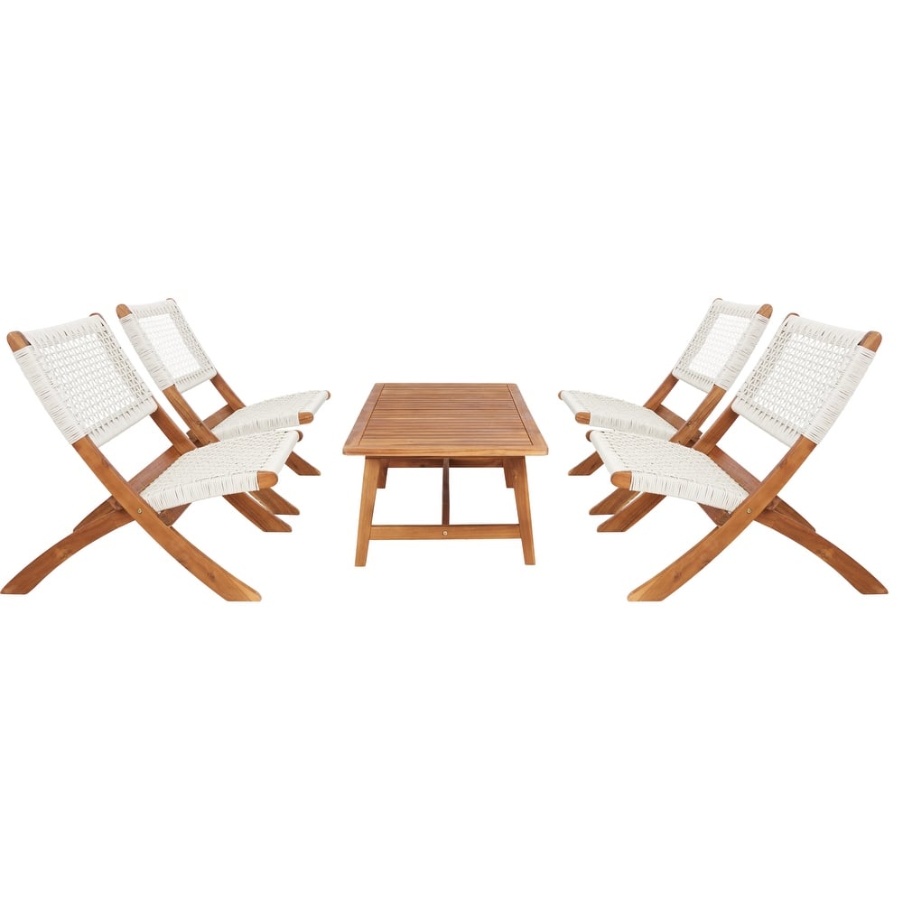 SAFAVIEH Outdoor Almine 5-Piece Acacia Wood Coffee Set - 24Wx45Dx28H