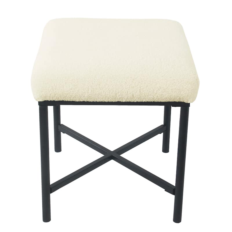 Silver Orchid Square Metal Frame Ottoman - Cream Faux Sheepskin