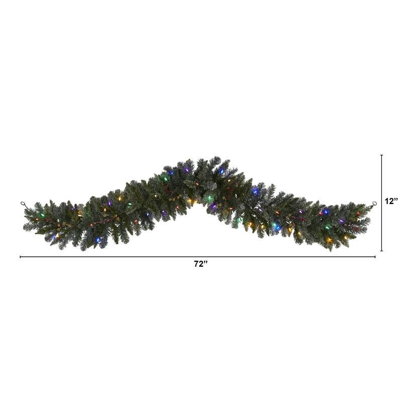 6' Flocked Artificial Christmas Garland with 50 Multicolored LED Lights and Berries - 72