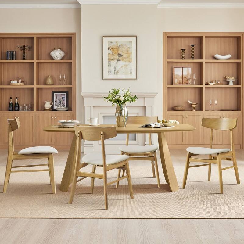 Spruce & Spring 5-Piece Modern Dining Table Set with Upholstered Chairs and Butterfly-Leg Base Table - Wood Back Chair - Natural