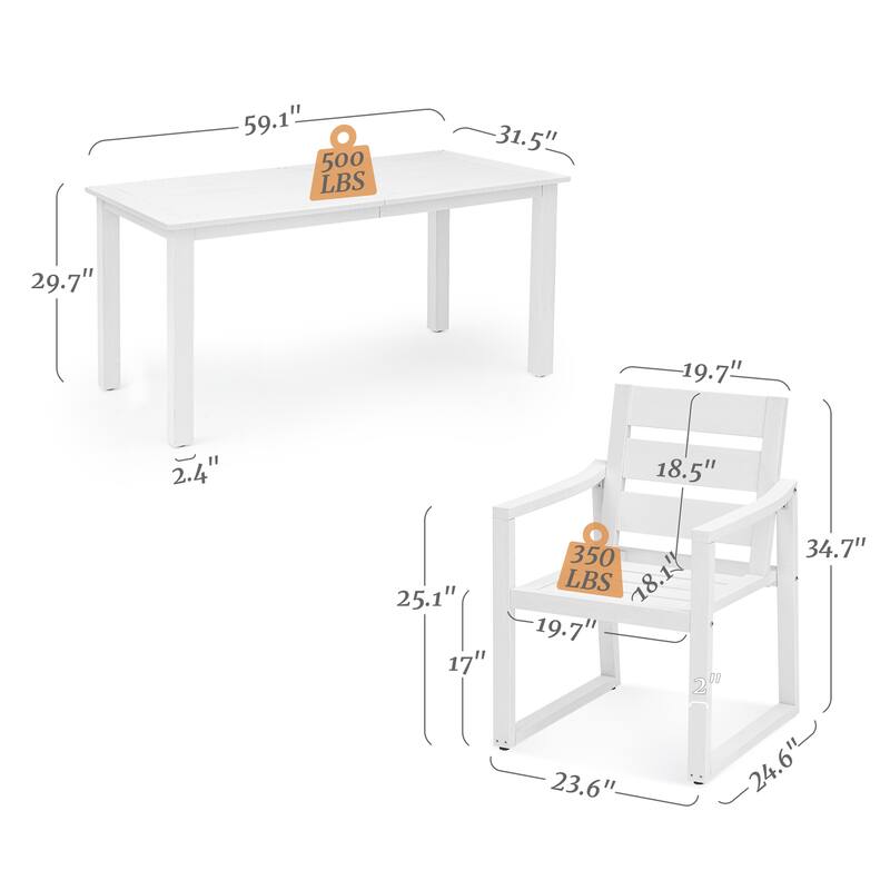 Outdoor 7-Piece Patio Set with Aluminium Rectangular Dining Table & Armchairs