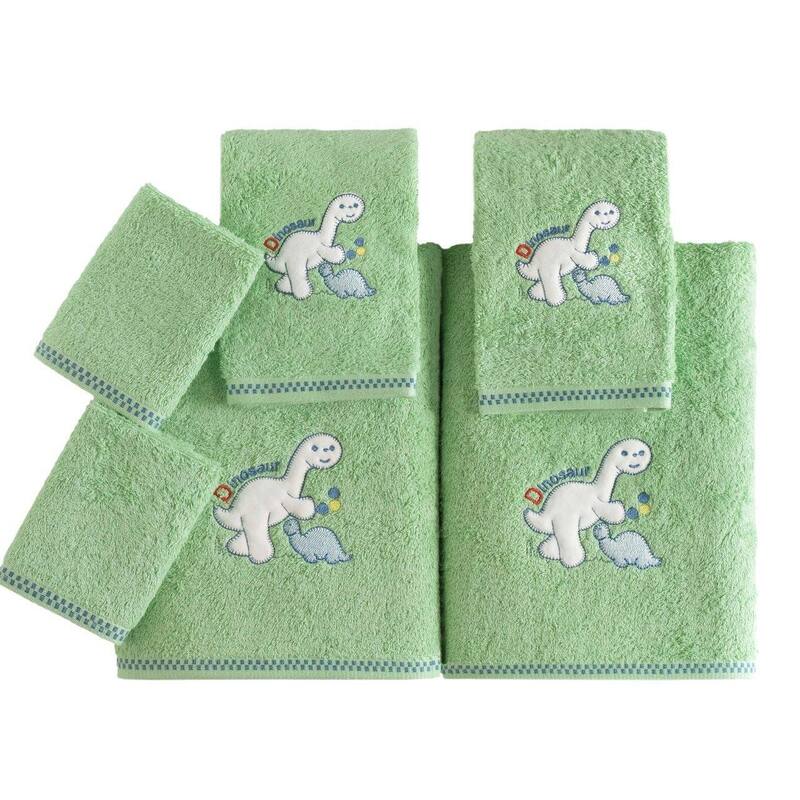 Lucia Minelli Kid's Dinosaur/Butterfly Embroidered Turkish Cotton Bath Towel Set of 6 - Green/Dinosaur