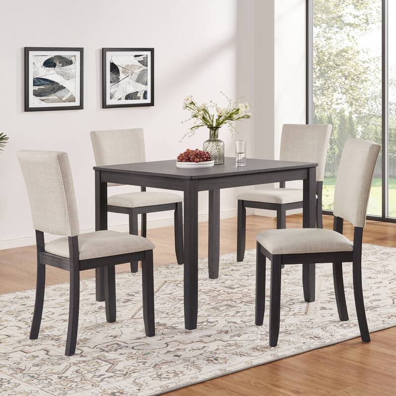 Modern 4 Person Dining Table Set with 4 Chairs, 5-piece Wooden Dining Table Set for Kitchen and Dining Room - Antique Black,Beige
