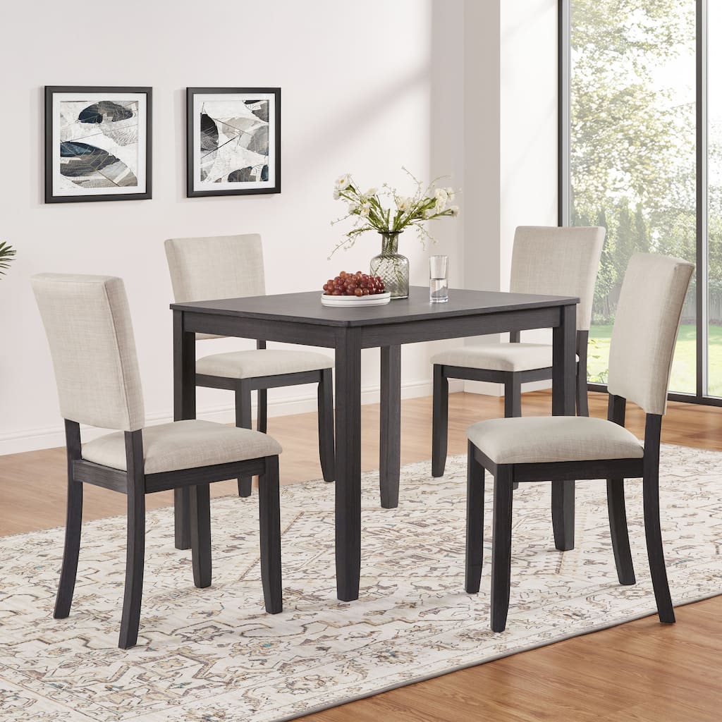 Modern Dining Table Set with Linen-Padded Seats and Backrests, for Living Rooms Kitchens Dining Rooms, 4-Piece Set