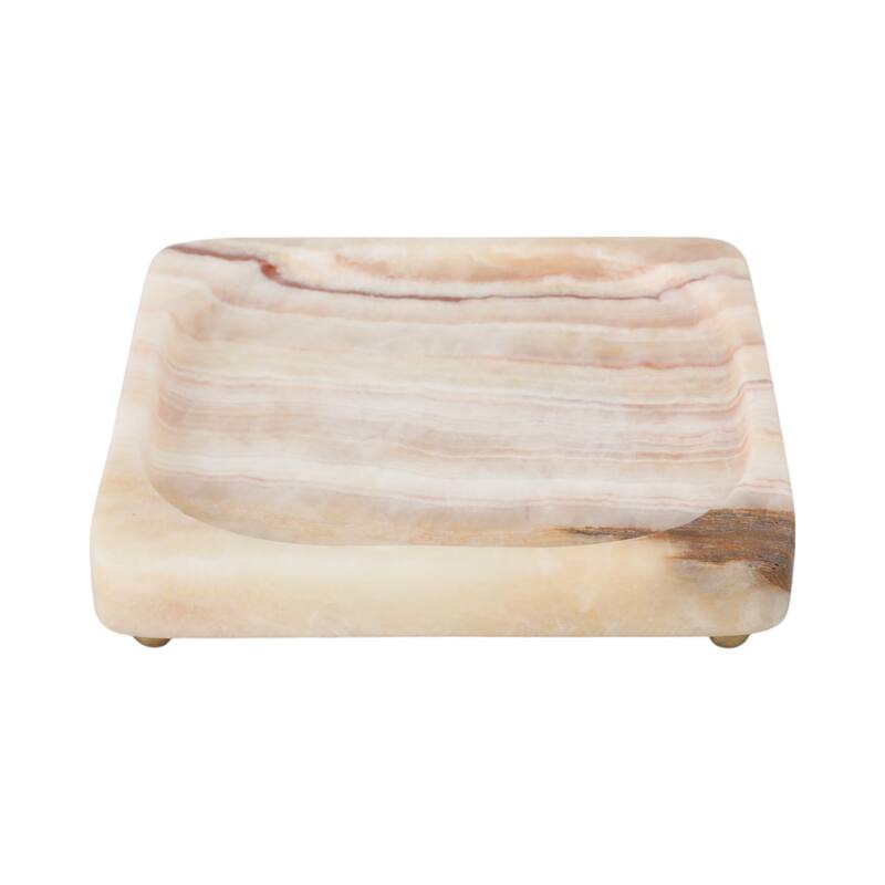 Handcrafted Stone Marble Decorative Tray Casual Style - 1" Ivory - 7" x 7" x 1"