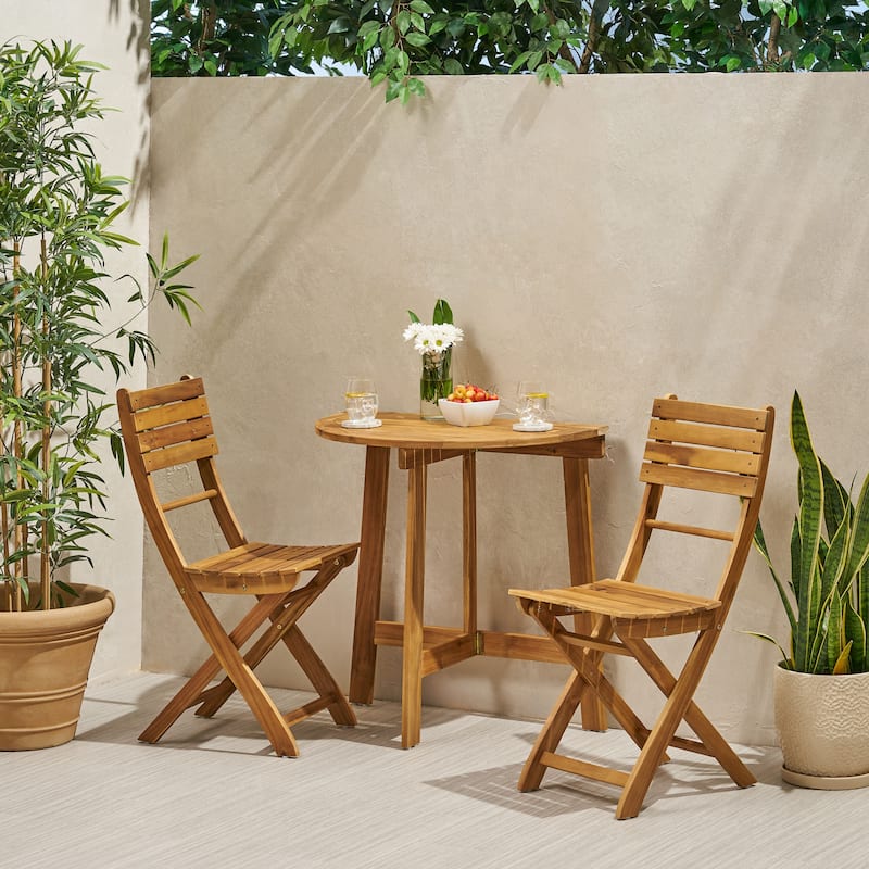 Westmount Outdoor 2 Seater Half-Round Folding Acacia Wood Bistro Table Set by Christopher Knight Home - Natural Finish