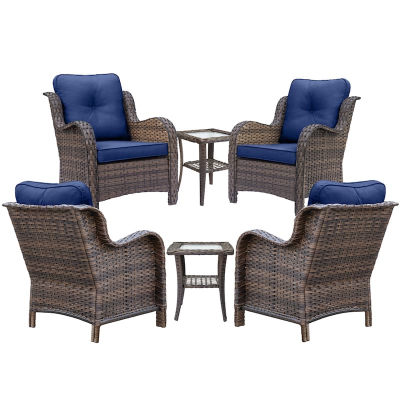 6 Piece Outdoor Wicker Rattan Patio Conversation Furniture Chairs Sets