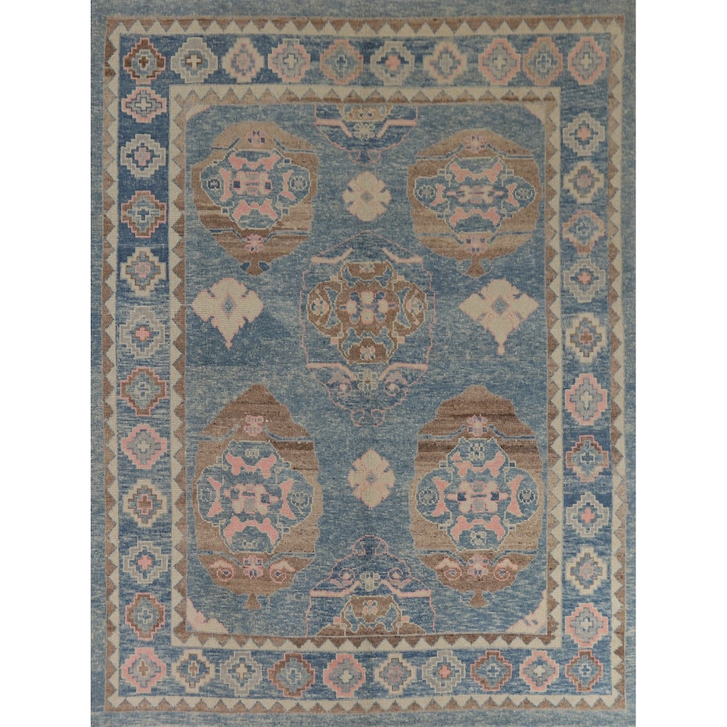 Hand Knotted Oriental 100% Wool Carpet Transitional All-Over Navy Blue & Blues Oushak Area Rug - 9' 11'' X 8' 4''