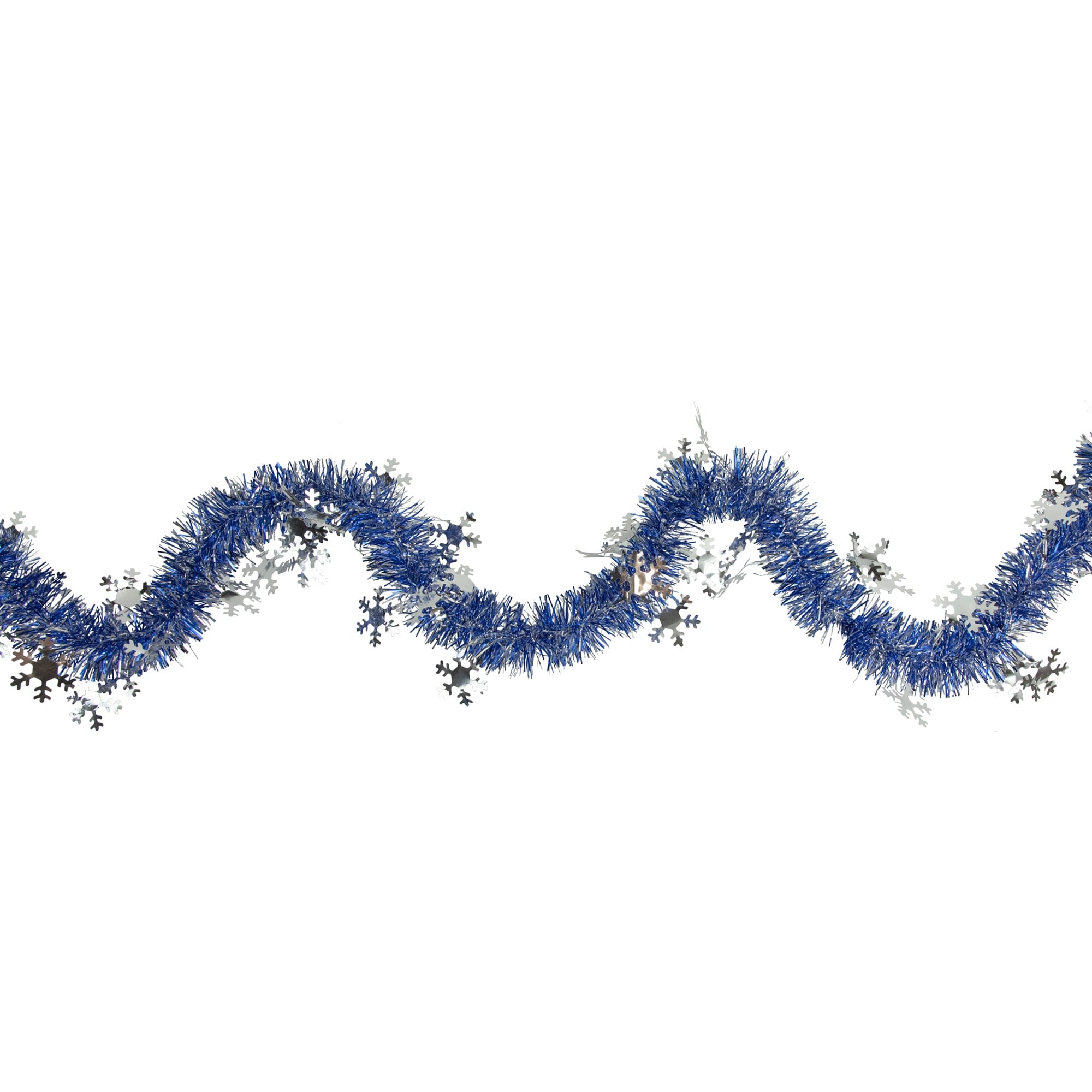 50'x2" Royal Blue Silver Christmas Tinsel Garl with Snowflakes - Unlit