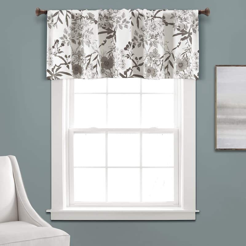 Lush Decor Botanical Garden Light Filtering Window Curtain Valance - 18" x 52" - Gray & White