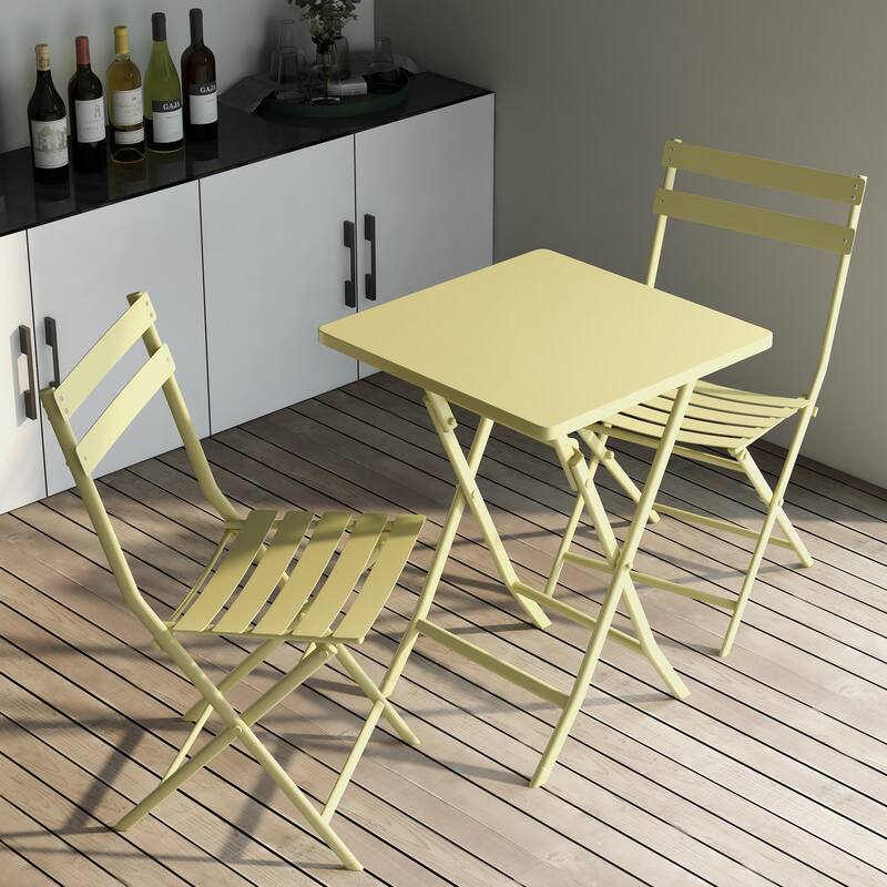 3 Piece Patio Bistro Set All Weather Metal Furniture Set with 2 Folding Chairs and Folding Square Table