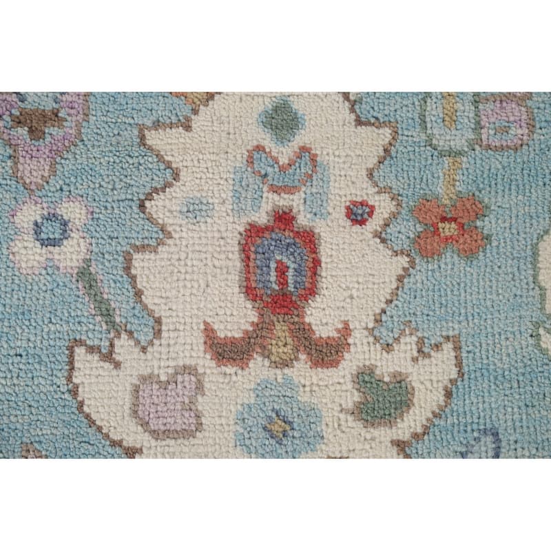 Light Blue Oushak Area Rug Hand-Knotted Oriental Wool Carpet - 7'11"x 9'11"