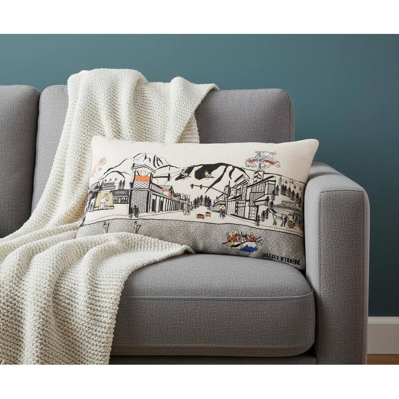 HomeRoots 14" X 24" Cream Jackson Daylight Skyline Lumbar Decorative Pillow