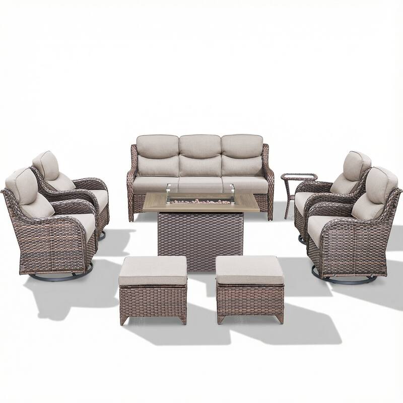 Pocassy Outdoor Fire Pit Sofa Swivel Chairs Conversation Set