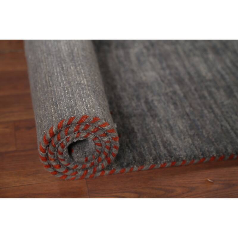 Gray Gabbeh Runner Rug Hand-Knotted Wool Carpet - 2'8"x 9'6"