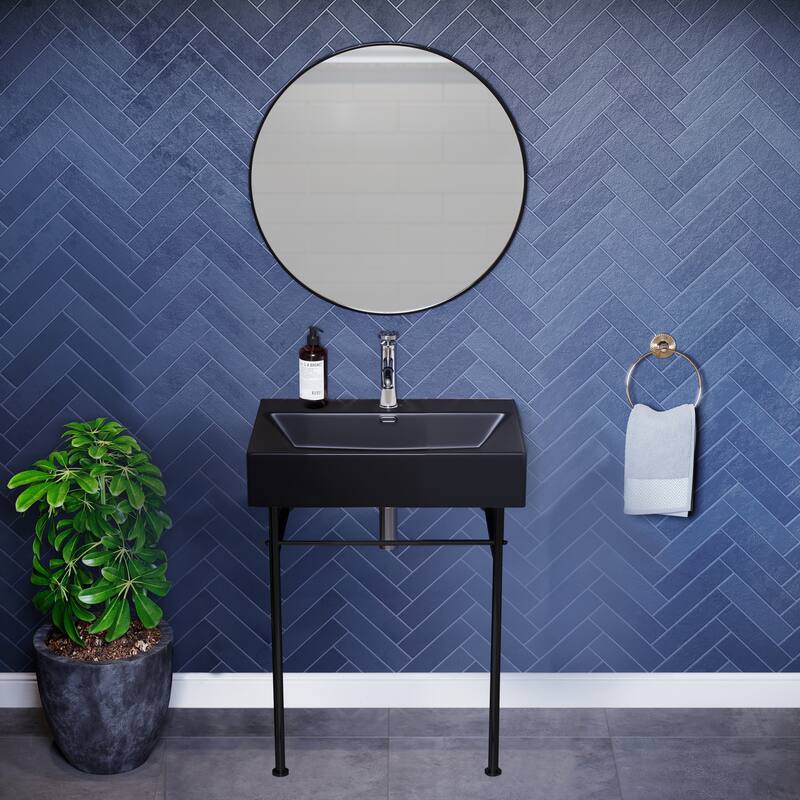 Reims 24 Ceramic Console Sink Matte Black Basin Black Legs - 16.55" x 35.45" 24"