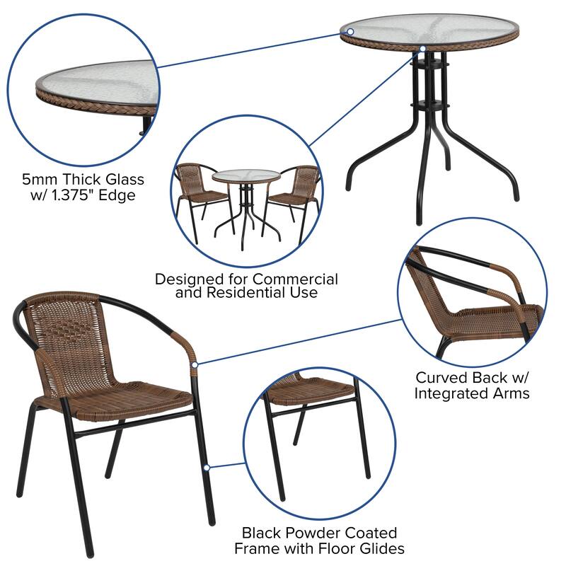3-piece Outdoor Table/Chair Set - 28.75"W x 28.75"D x 28"H