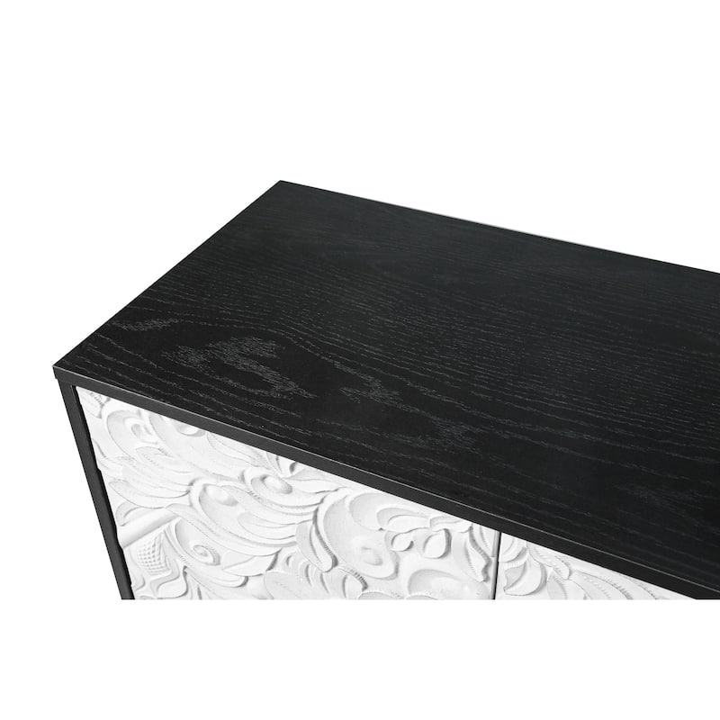 63" Accent TV Stand with Carved Doors & Wood Legs for Living Room