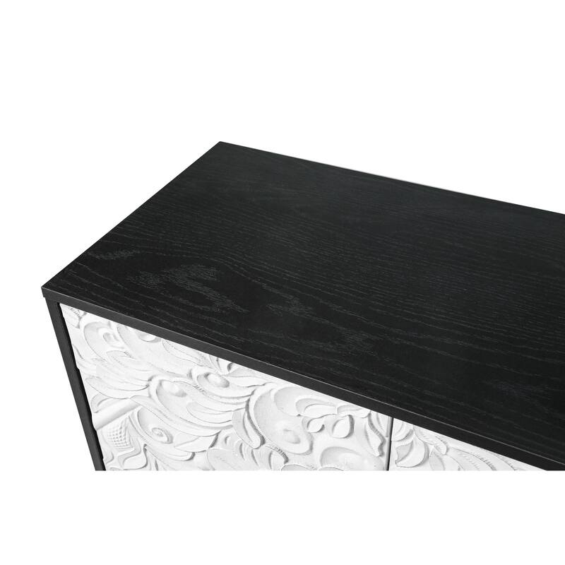 Carved Doors Storage Cabinet Buffet Sideboard Console Table, Black White