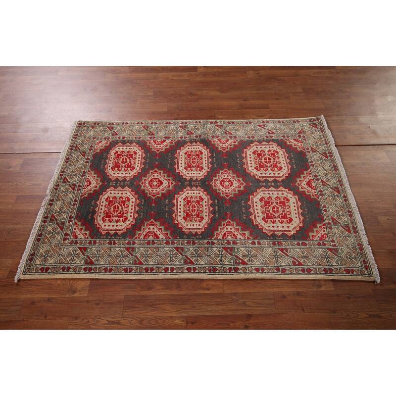 Charcoal Gray Kazak Oriental Accent Rug Handmade Wool Carpet - 3'2" x 4'11"