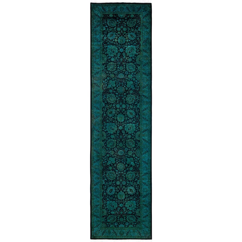 Overdyed One-of-a-Kind Hand-Knotted Area Rug - Green - 3' 2" x 12' 1"