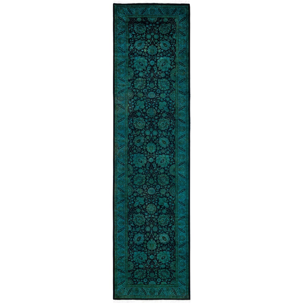 Overdyed One-of-a-Kind Hand-Knotted Area Rug - Green - 3' 2" x 12' 1"