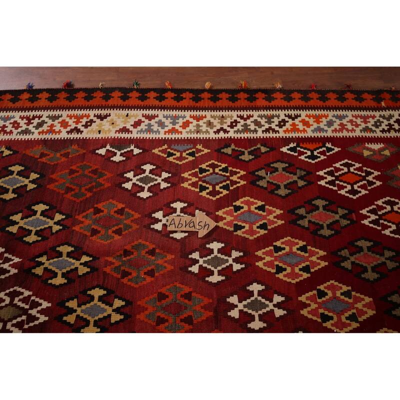Vegetable Dye Kilim Qashqai Persian Vintage Flatweave Wool Carpet - 5'5" X 9'0"