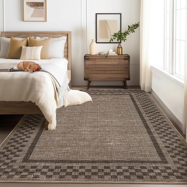 ギャッベ　グレイ　90×63 Garvee Small Square Geometric Bordered Area Rug - Bed Bath