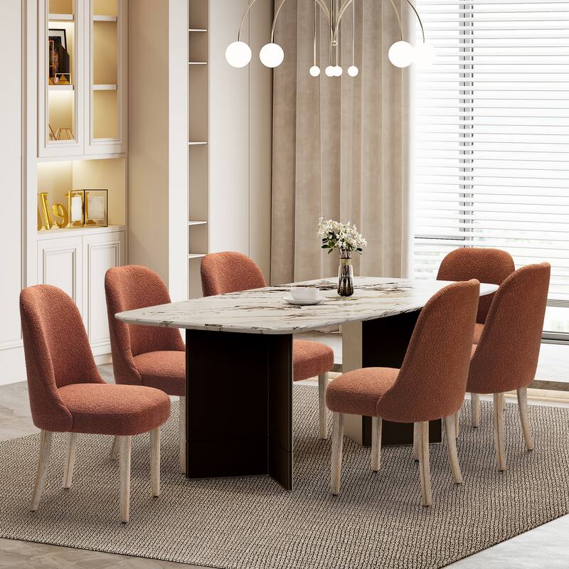 Farmhouse Water and Stain Resistant Boucle Upholstered Side Chair (Set of 6)