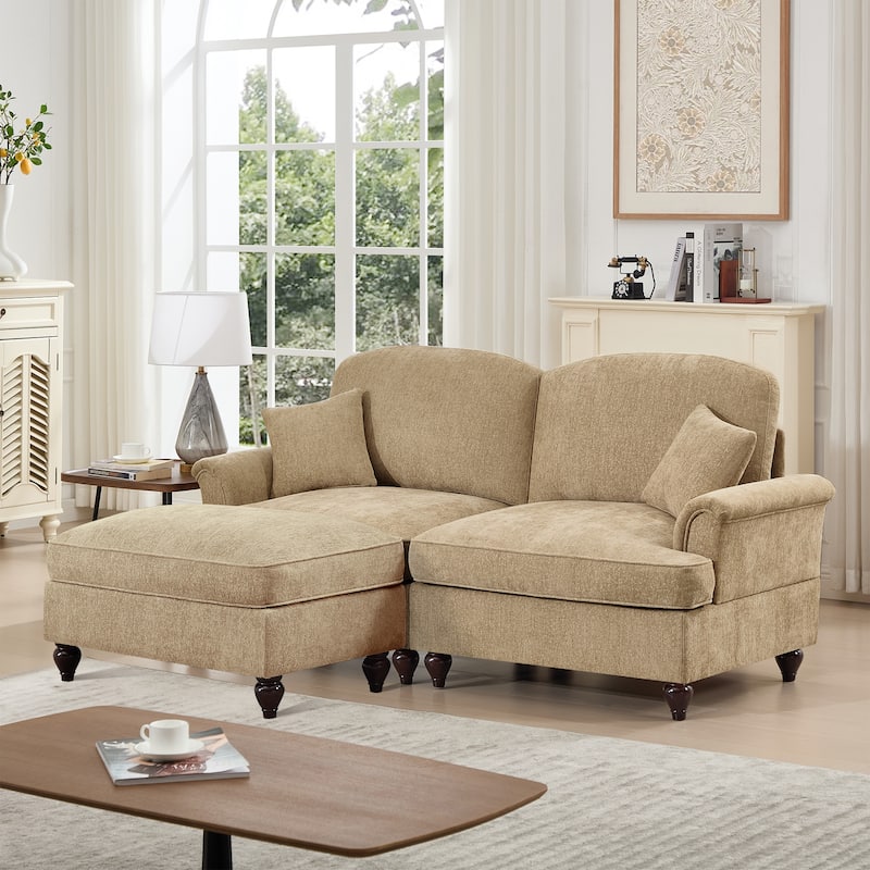 76.4" L Shaped 2-Seat Sectional Sofa, Chenille Couch with Ottoman, Flared Arms Loveseat with Removable Ruffles Pleats Skirts