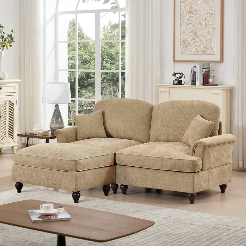 GDFStudio - Elegant Mid-Century Chenille 2-Seater 76.4" L-Shaped Modular Loveseat Sofa with Ottoman
