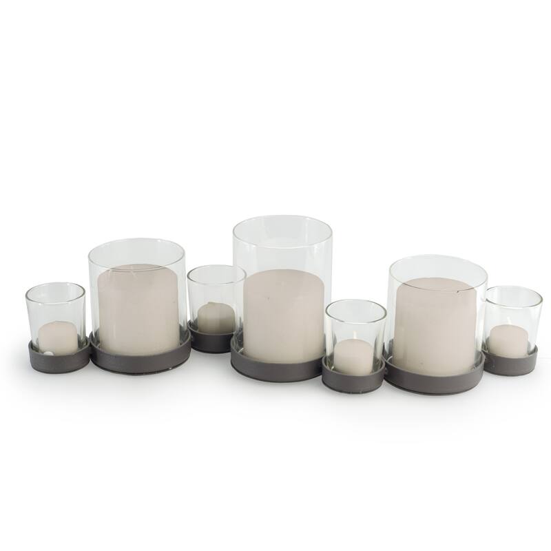 7 Candle Glass Hurricane Candle Holders - 19" - Black and Clear
