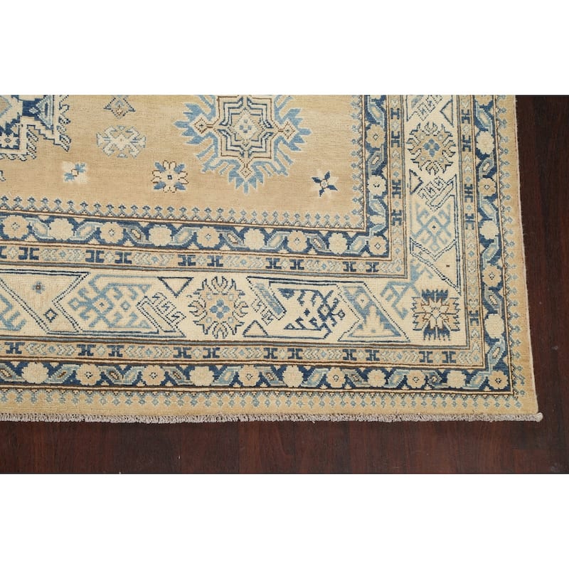Vegetable Dye Geometric Oriental Super Kazak Wool Area Rug Handmade - 8'5" x 11'6"