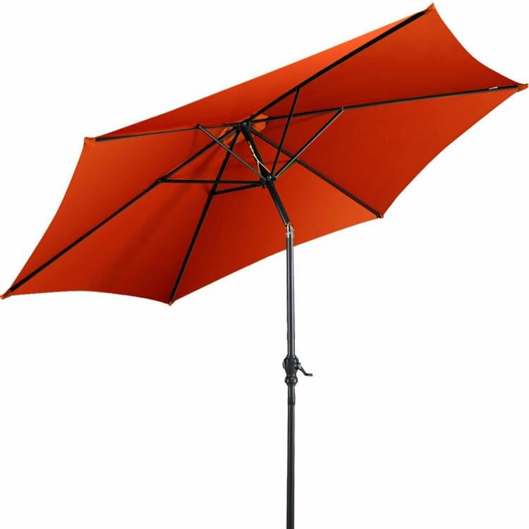 9-Foot Outdoor Market Patio Table Umbrella with Push-Button Tilt and Crank Lift for Sun Shade - Orange
